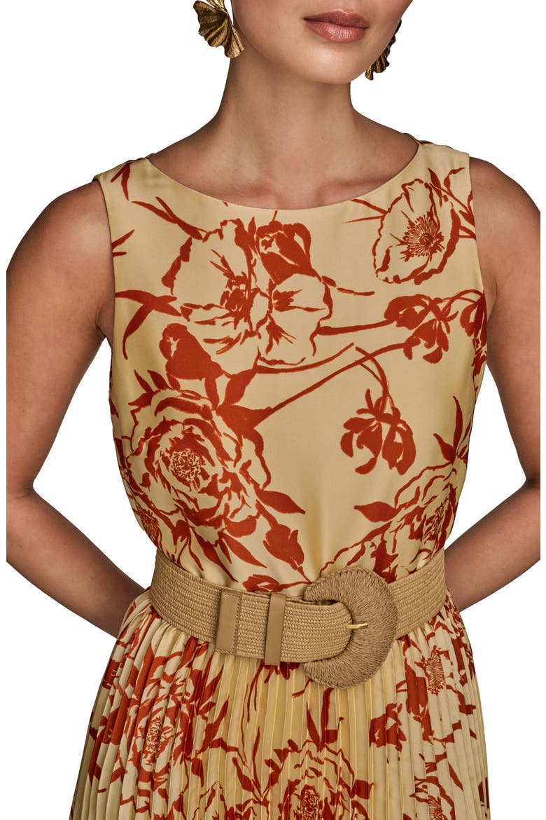 Floral Sleeveless Belted A-Line Midi Dress, Alternate, color, CINNAMON/ BEACH