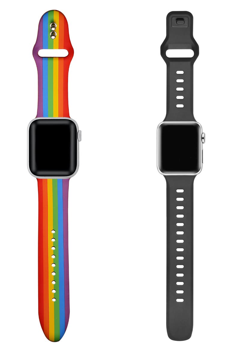 2-Pack Silicone Watch Bands, Alternate, color, RAINBOW/ BLACK