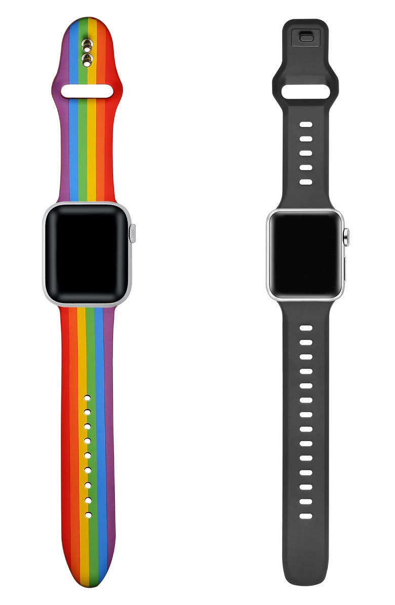 Posh Tech 2-Pack Silicone Watch Bands, Alternate, color, Rainbow/ Black