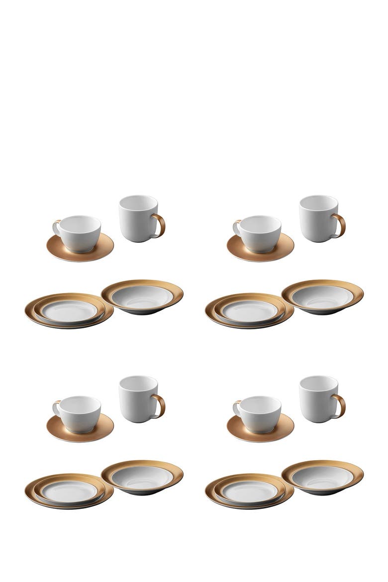Gem Dinnerware 24-Piece White & Gold Place Set of 4 Settings, Main, color, WHITE GOLD