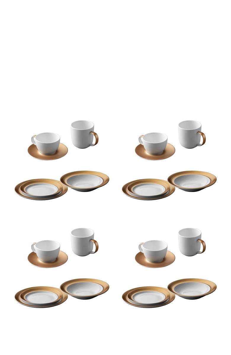 BergHOFF Gem Dinnerware 24-Piece White & Gold Place Set of 4 Settings, Main, color, White Gold
