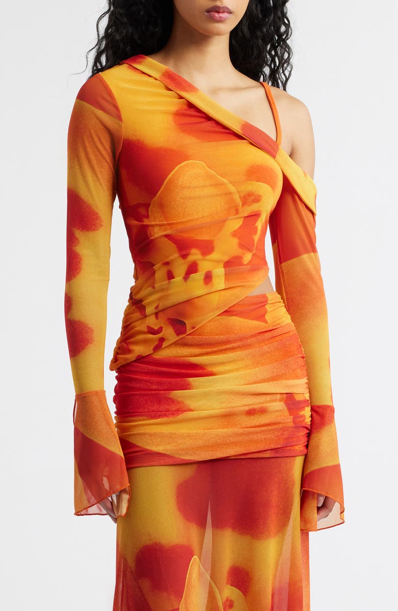 Feners Susurro Print Off the Shoulder Top, Main, color, Peach