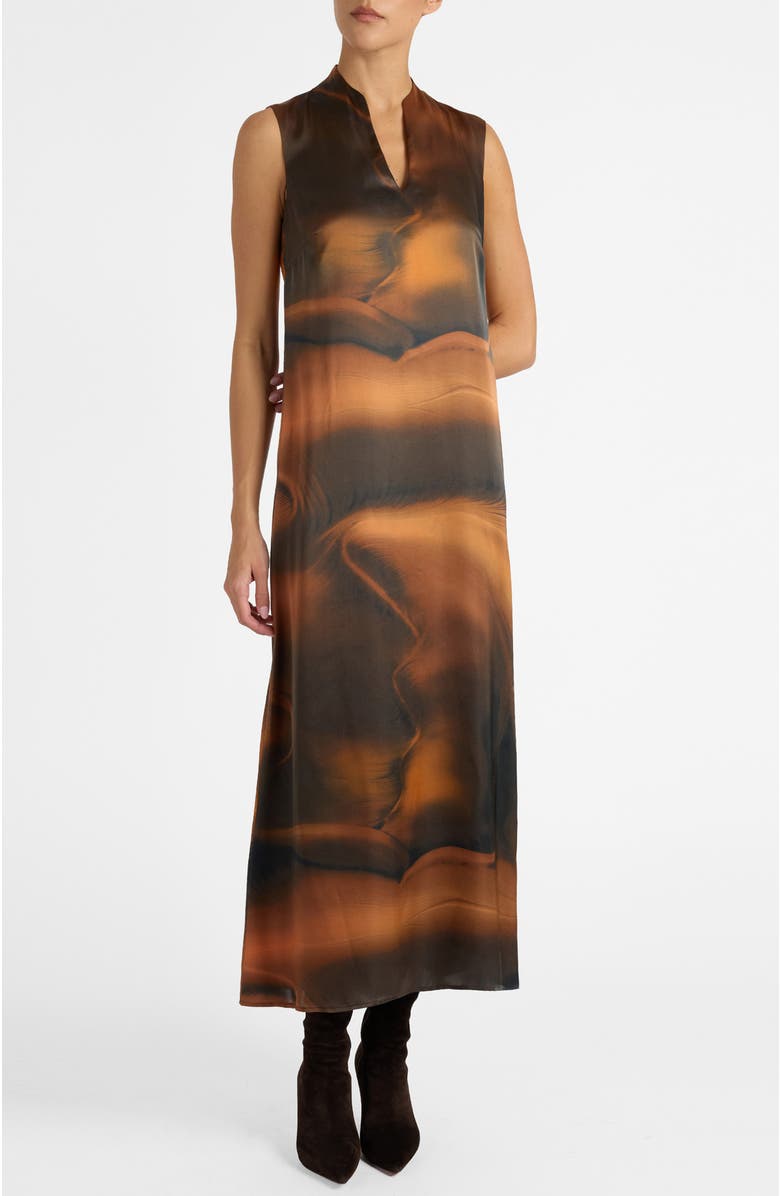 Santorelli Nicole Sleeveless Midi Shift Dress in Printed Silk Charmeuse, Alternate, color, Black Hazelwood