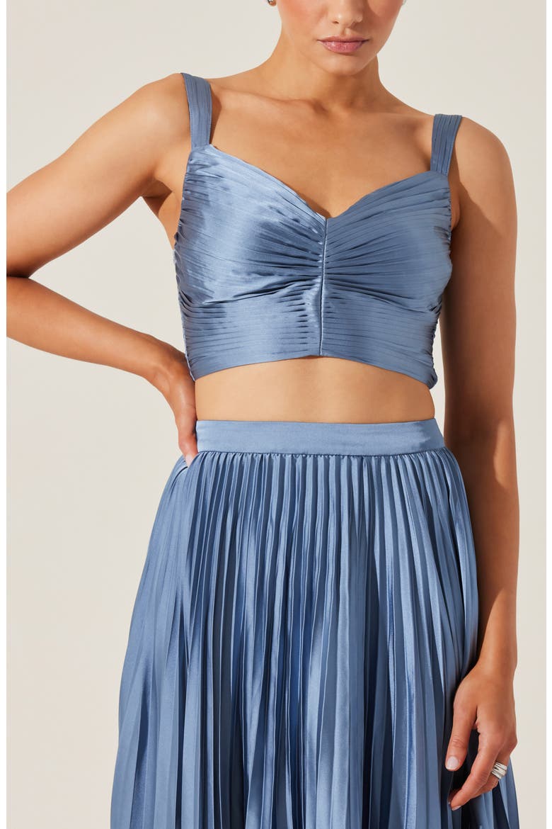 Pleated Satin Crop Top, Alternate, color, SLATE BLUE