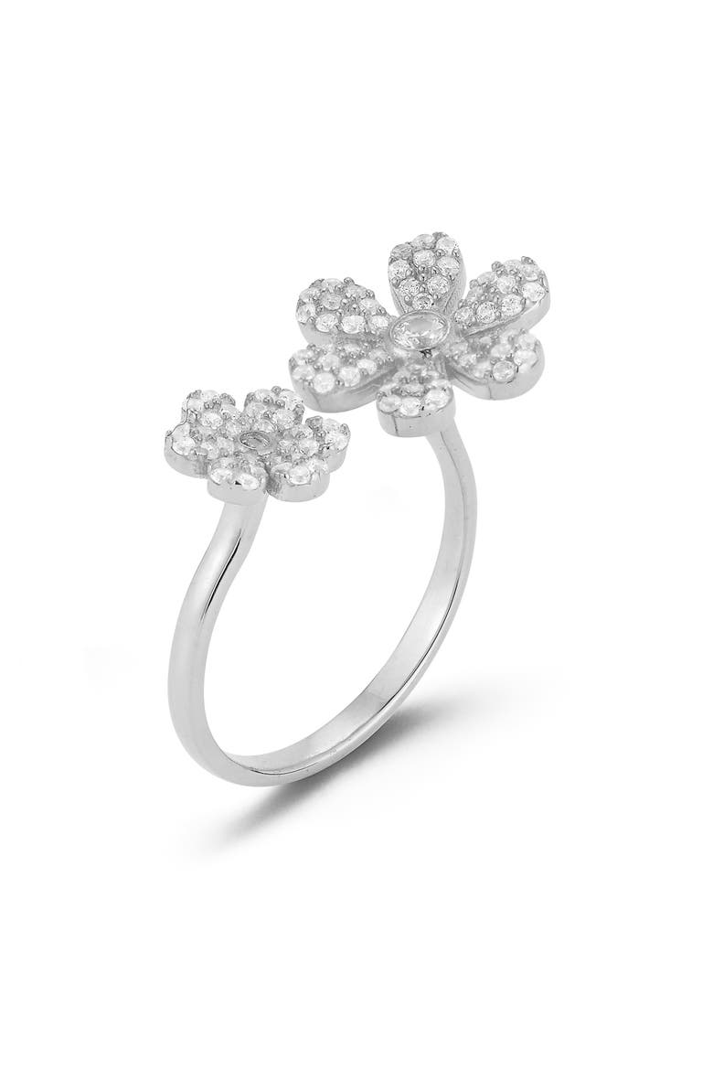 Sterling Silver & CZ Flower Wrap Ring, Main, color, SILVER