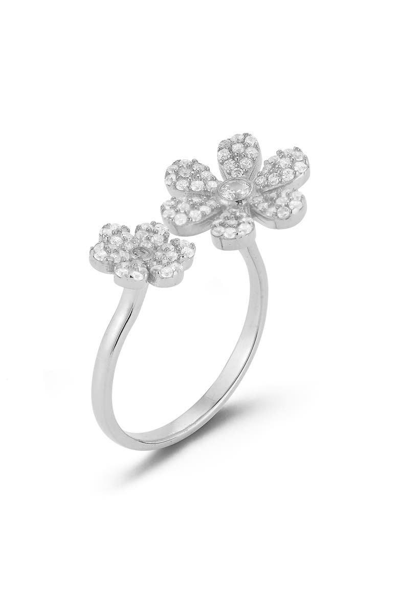 SPHERA MILANO Sterling Silver & CZ Flower Wrap Ring, Main, color, Silver