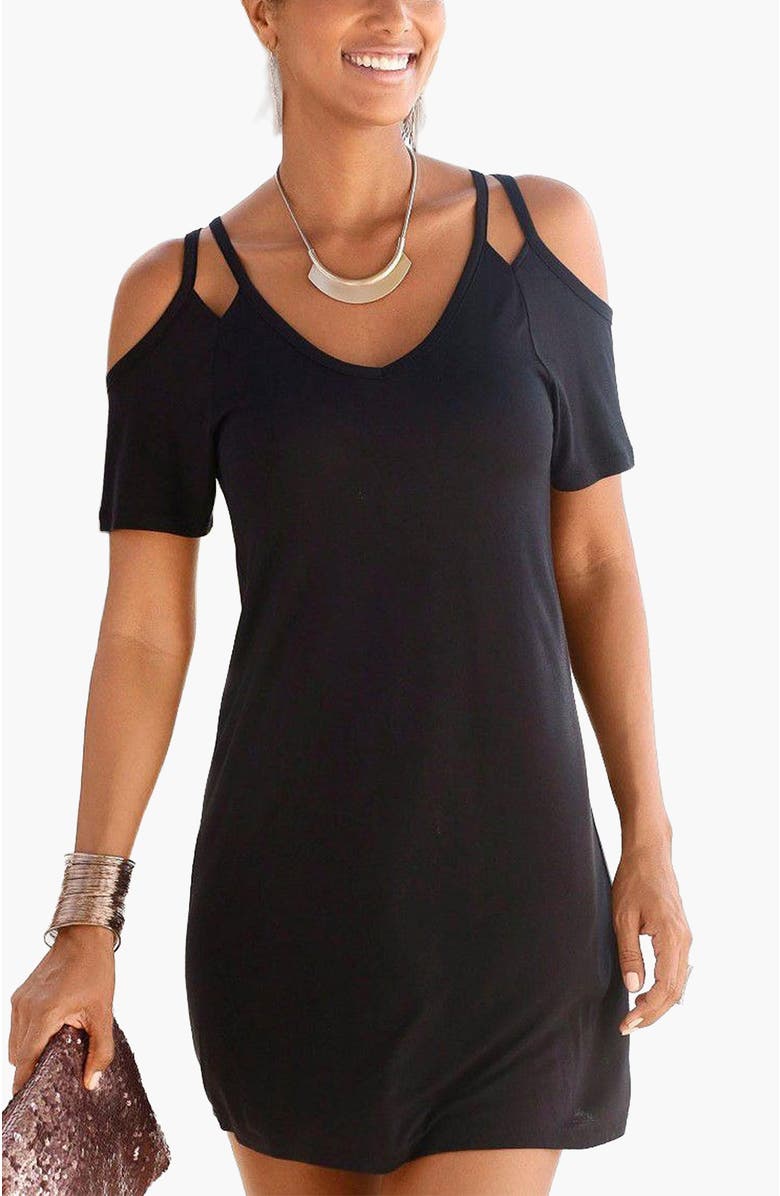 LASCANA Women's Cold Shoulder Dress, Main, color, Black