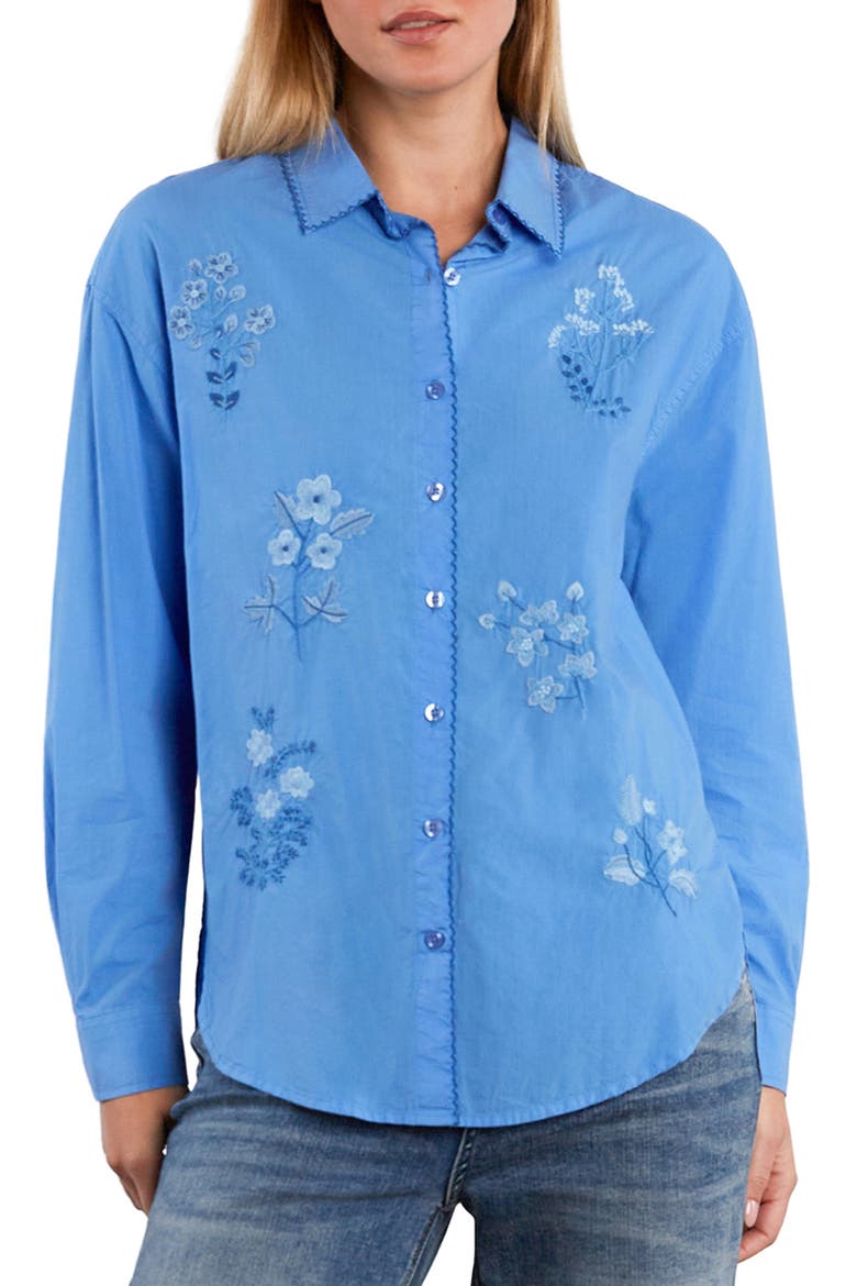 Poetic Floral Embroidered Button-Up Shirt, Main, color, PROVENCE BLUE