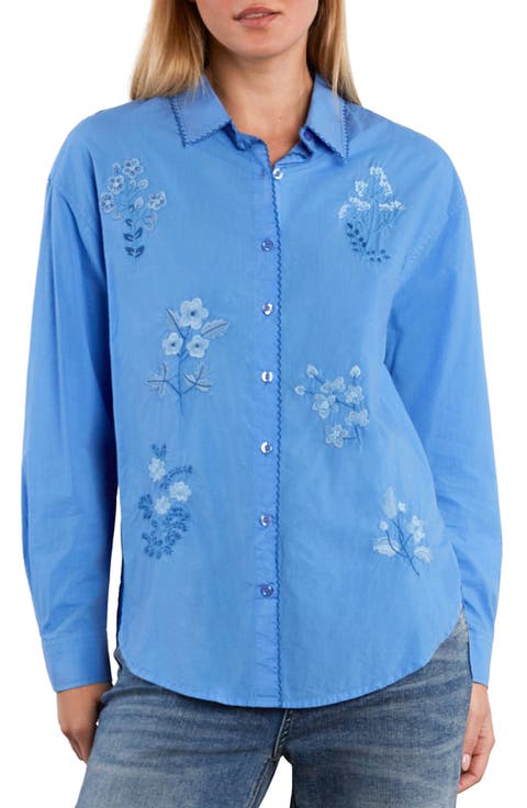 Poetic Floral Embroidered Button-Up Shirt