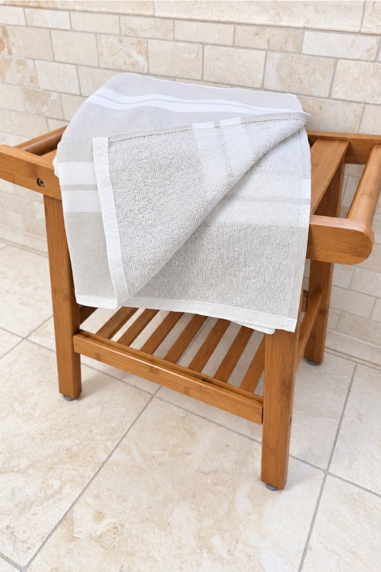 Haven Stripe Organic Cotton Terry-Lined Turkish Bath Towel, Alternate, color, Beige