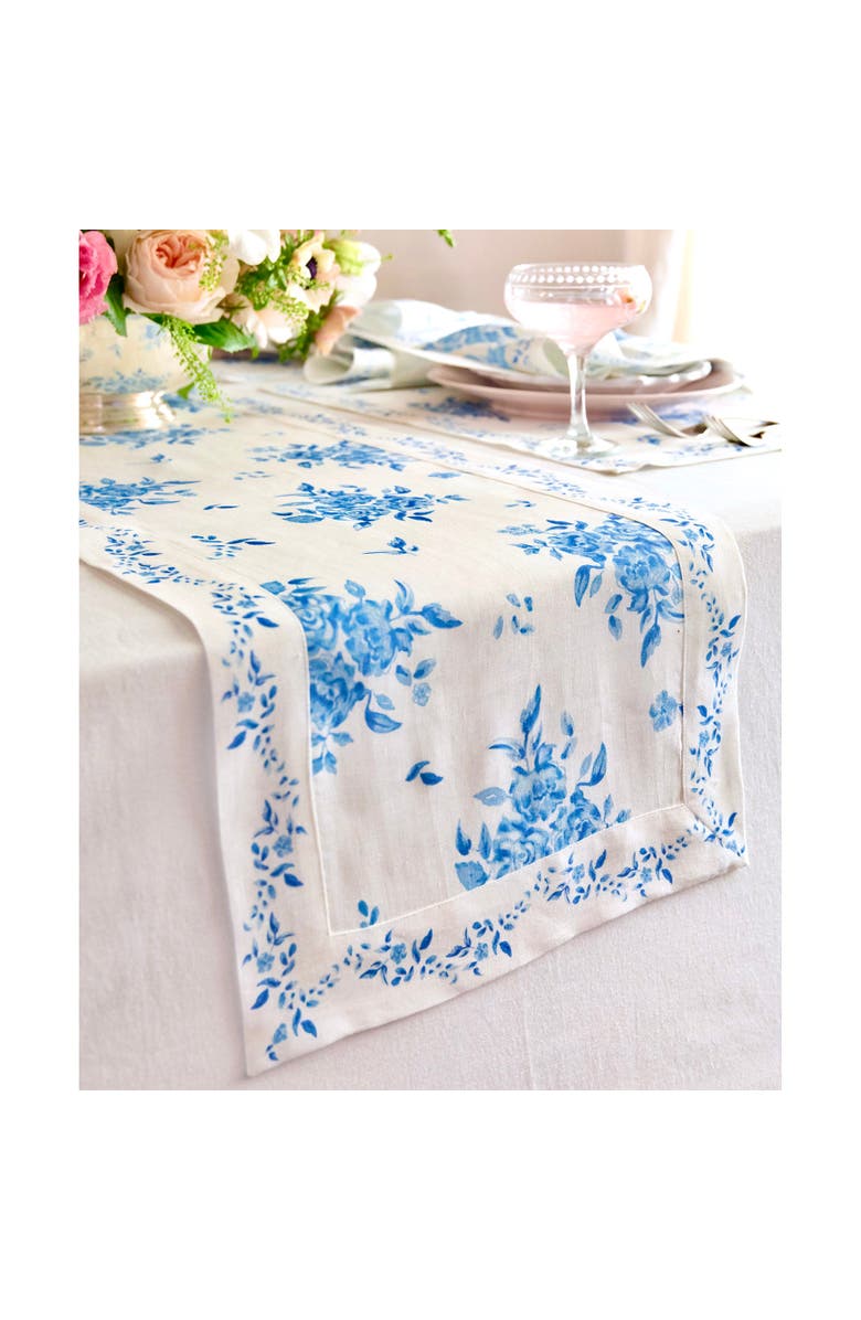 Solino Home Linen Table Runner for Dining Table, Holiday and Everyday Table Decor - Jolie Fleur, Alternate, color, Blue Floral