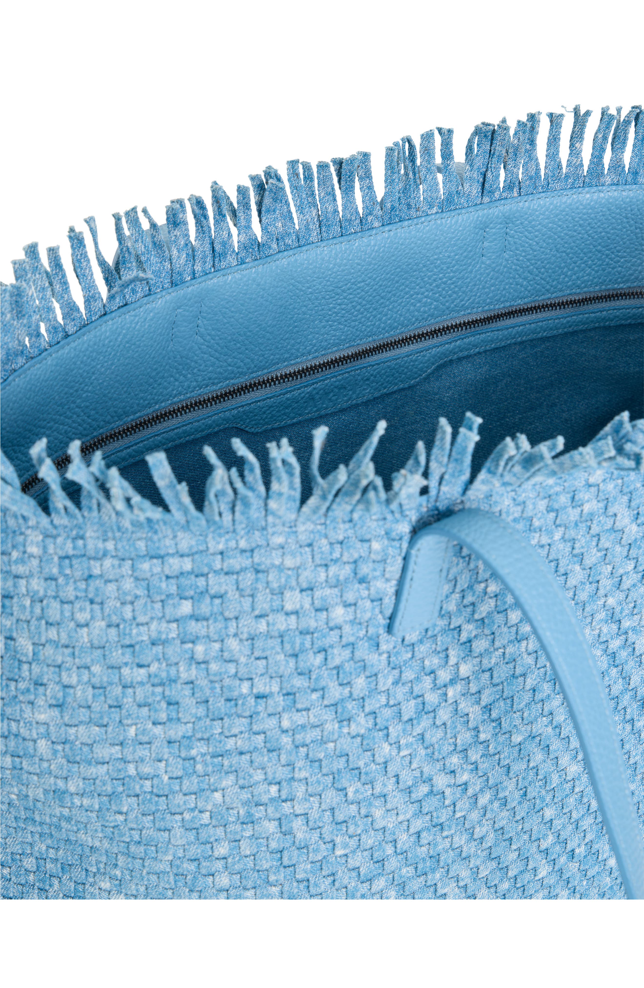 Akris Medium AI Fringed Woven Denim Convertible Tote, Alternate, color, 719 Grey Sky