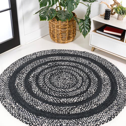 Jonathan Y Abyss Braided Bohemian Coastal Round Jute Round Area Rug In Black/white