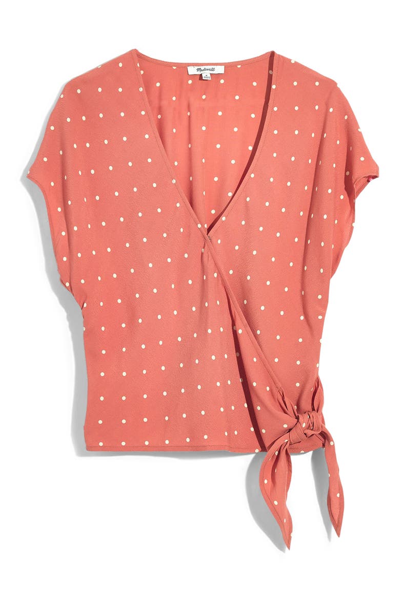 Polka Dot Sash Tie Wrap Top, Alternate, color, POLKA DOT SWEET DAHLIA