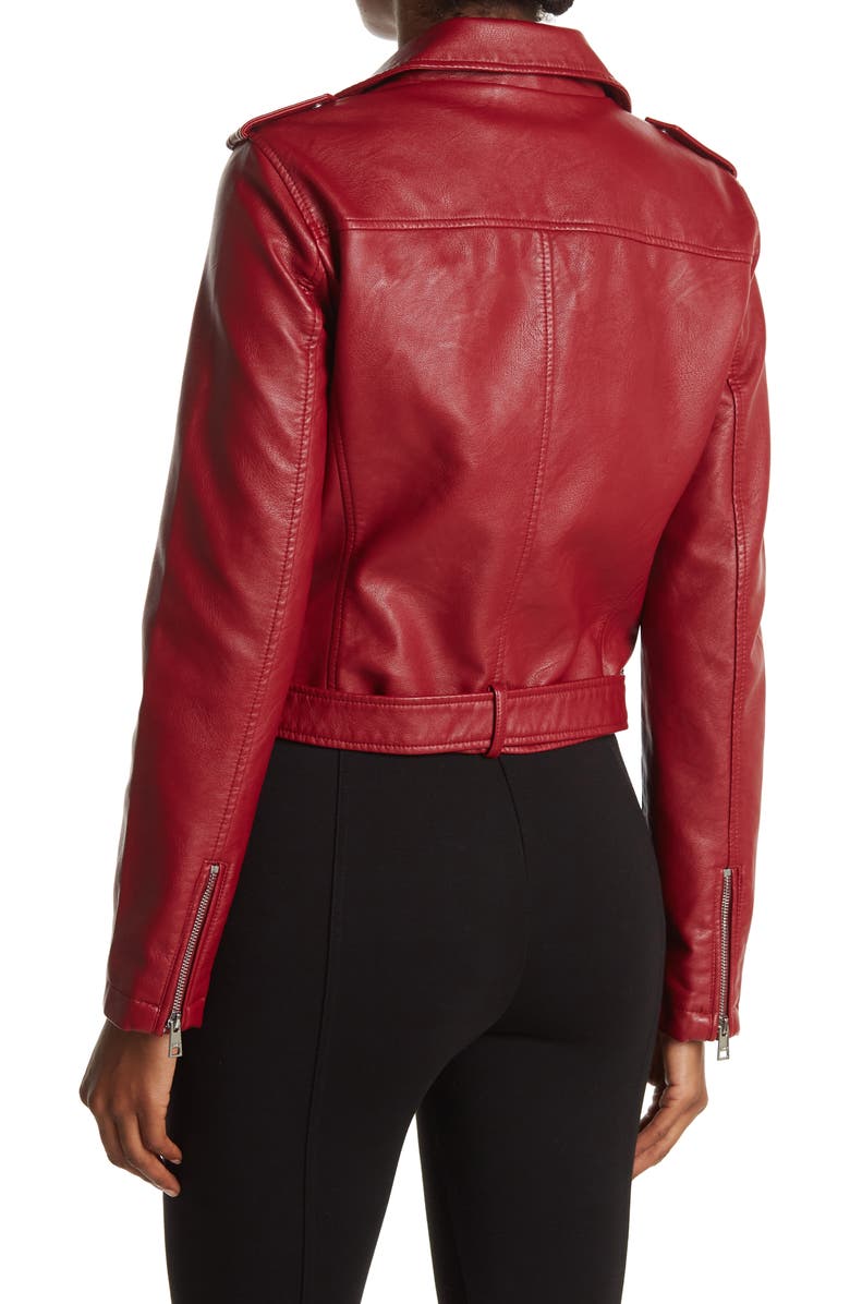 Faux Leather Fashion Belted Moto Jacket