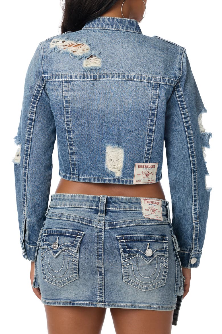 Distressed Stretch Denim Cargo Jacket, Alternate, color, VENTURA TIDE W DESTROY