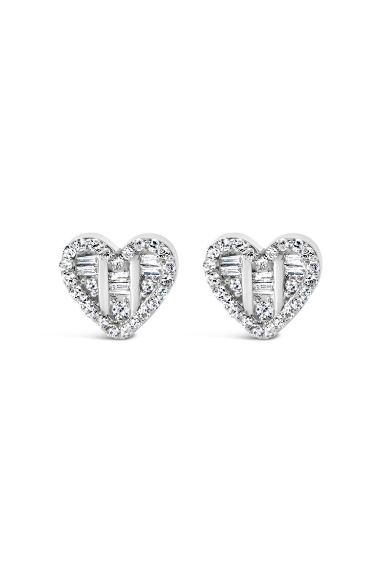 Silver 1/2 Cttw Round and Baguette Diamond Composite Heart Shaped Stud Earring, Main, color, White