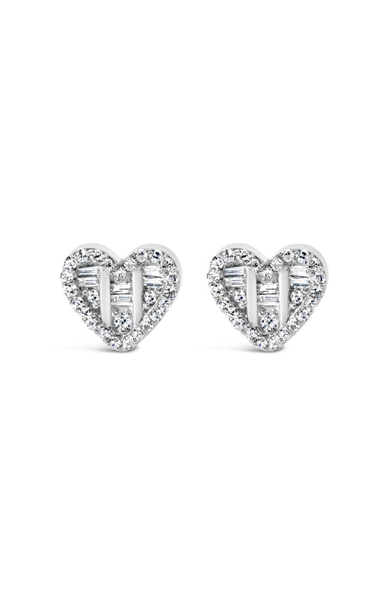Haus of Brilliance Silver 1/2 Cttw Round and Baguette Diamond Composite Heart Shaped Stud Earring, Main, color, White