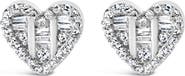 Haus of Brilliance Silver 1/2 Cttw Round and Baguette Diamond Composite Heart Shaped Stud Earring