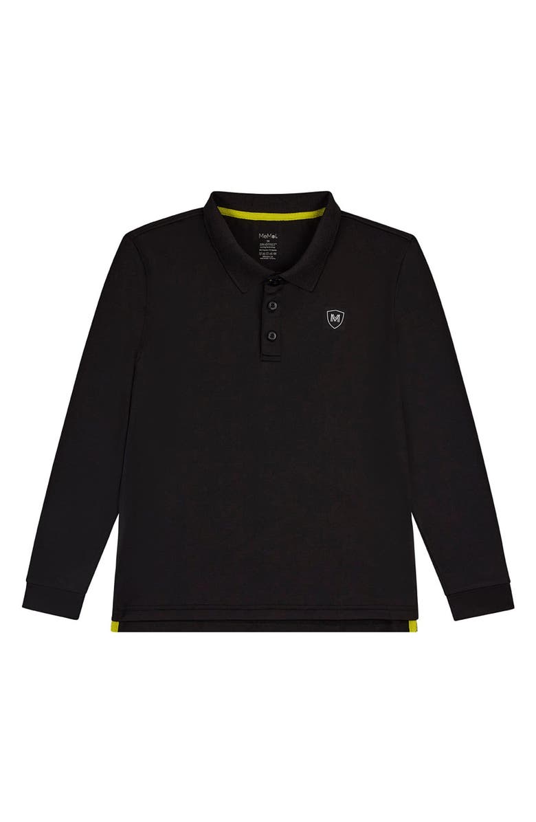MeMoi Silky Dri-Effect Long Sleeve Polo Shirt, Main, color, Black