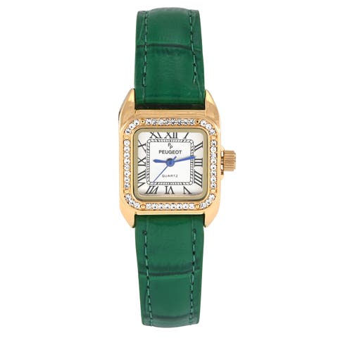Status Square Crystal Bezel Leather Watch - 34x24MM
