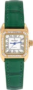 Peugeot Status Square Crystal Bezel Leather Watch - 34x24MM