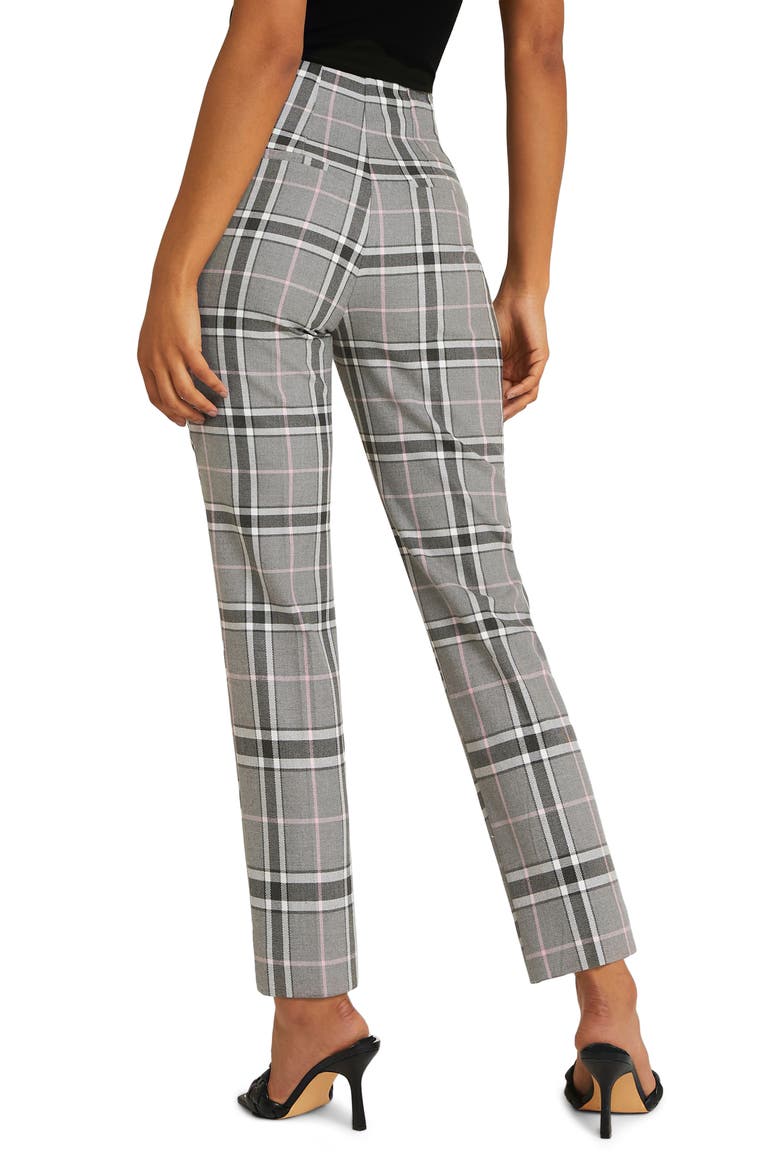 Plaid Split Front Cigarette Pants, Alternate, color, GREY