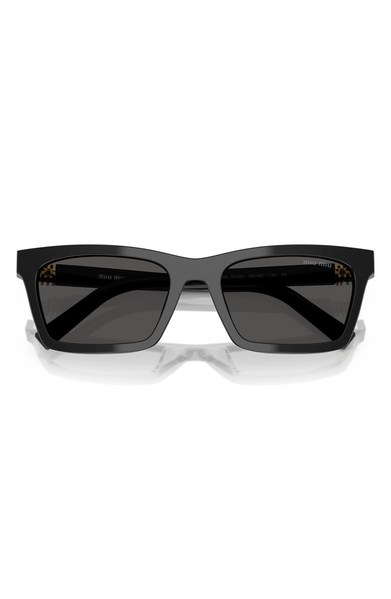 Miu Miu 55mm Rectangular Sunglasses, Main, color, Black / Dark Grey
