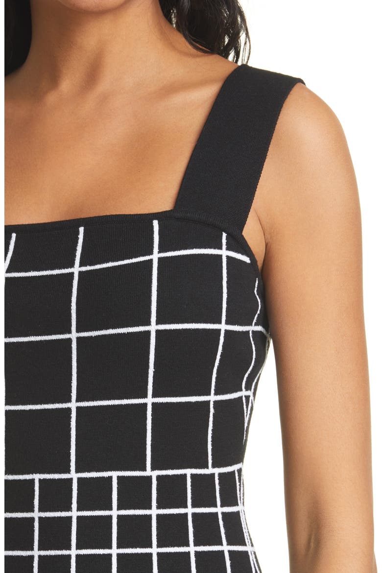 Windowpane Jacquard Column Dress, Alternate, color, BLACK/WHITE