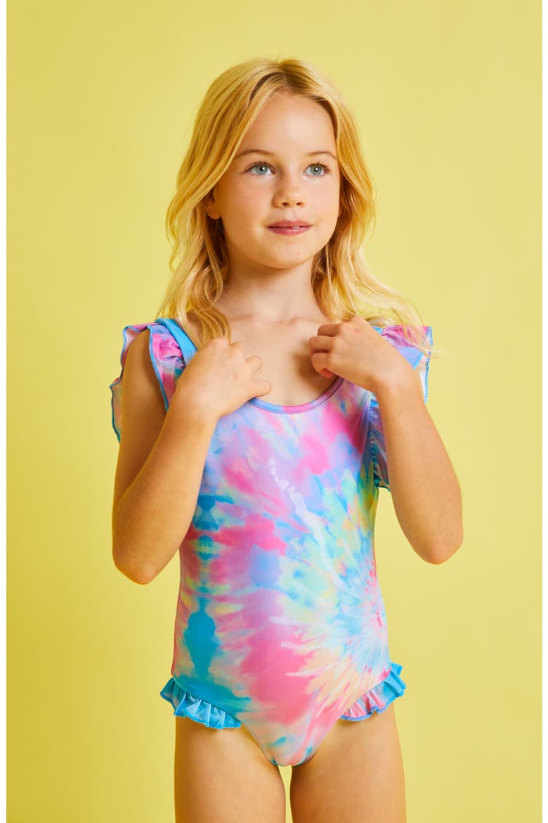 Kids' Ruffles Tie-Dye One-Piece Swimsuit, Alternate, color, MULTI