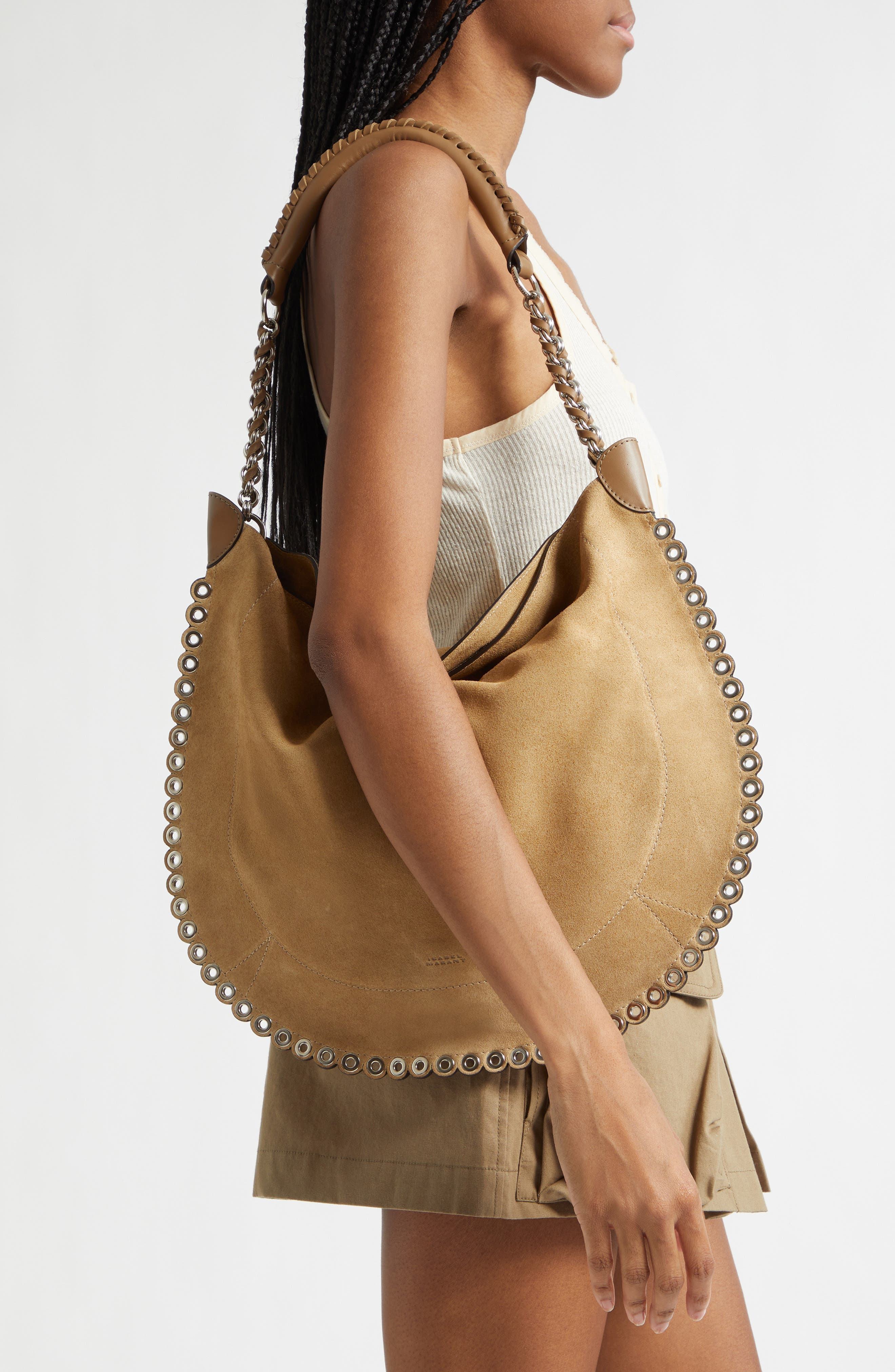 Isabel Marant Oskan Soft Suede Hobo Bag, Alternate, color, Sand