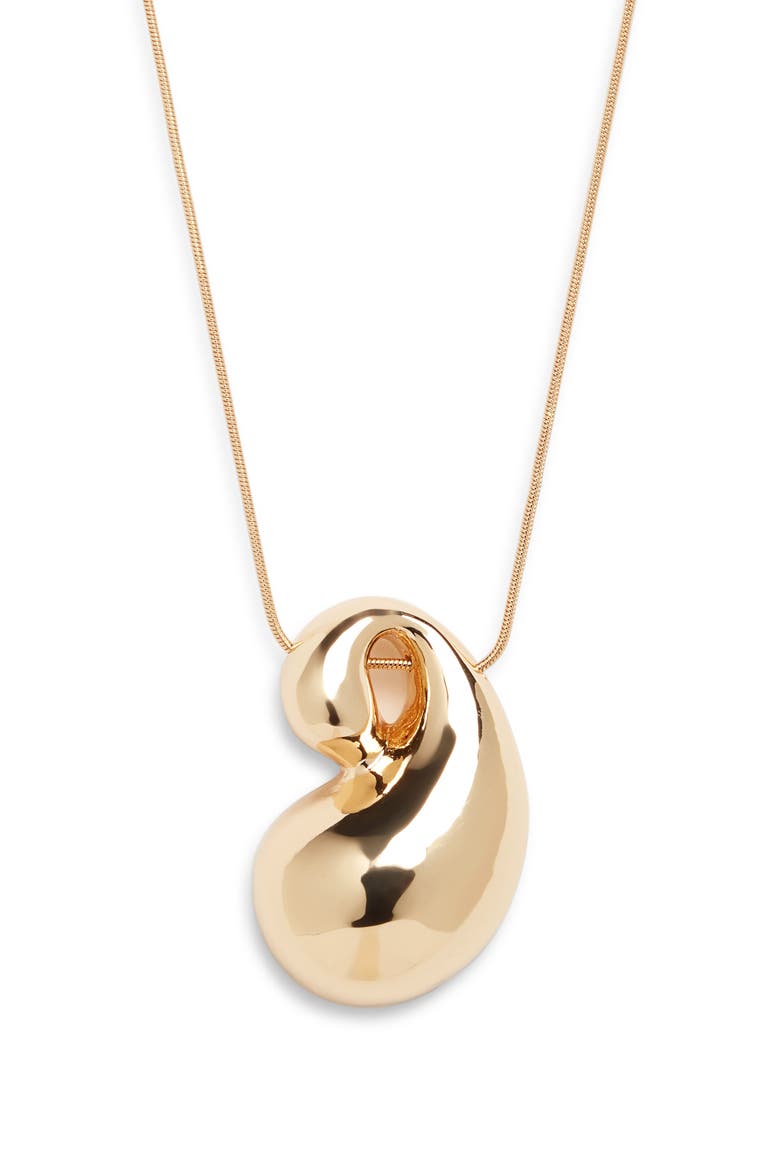 Curved Teardrop Pendant Necklace, Main, color, GOLD