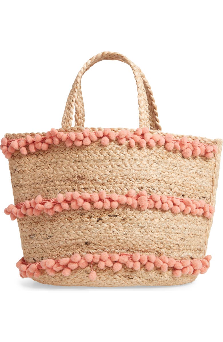 Shiraleah Aubrey Small Pompom Jute Tote, Main, color,