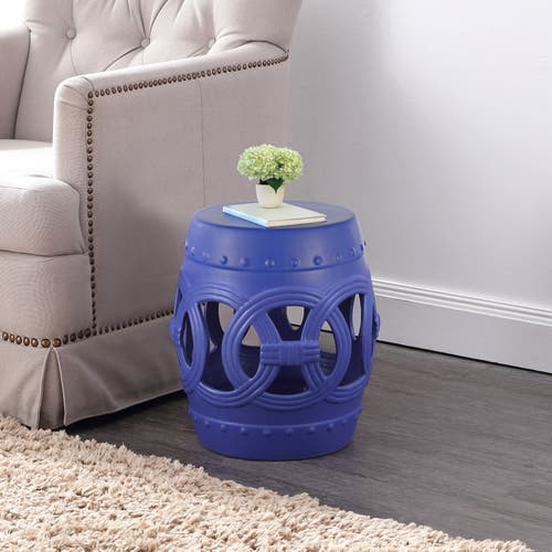 Jonathan Y Lucky Coins 16" Chinese Ceramic Drum Garden Stool In Matte Blue