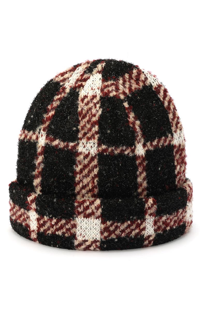 Kate Spade New York Park Ave Plaid Beanie, Alternate, color, Black