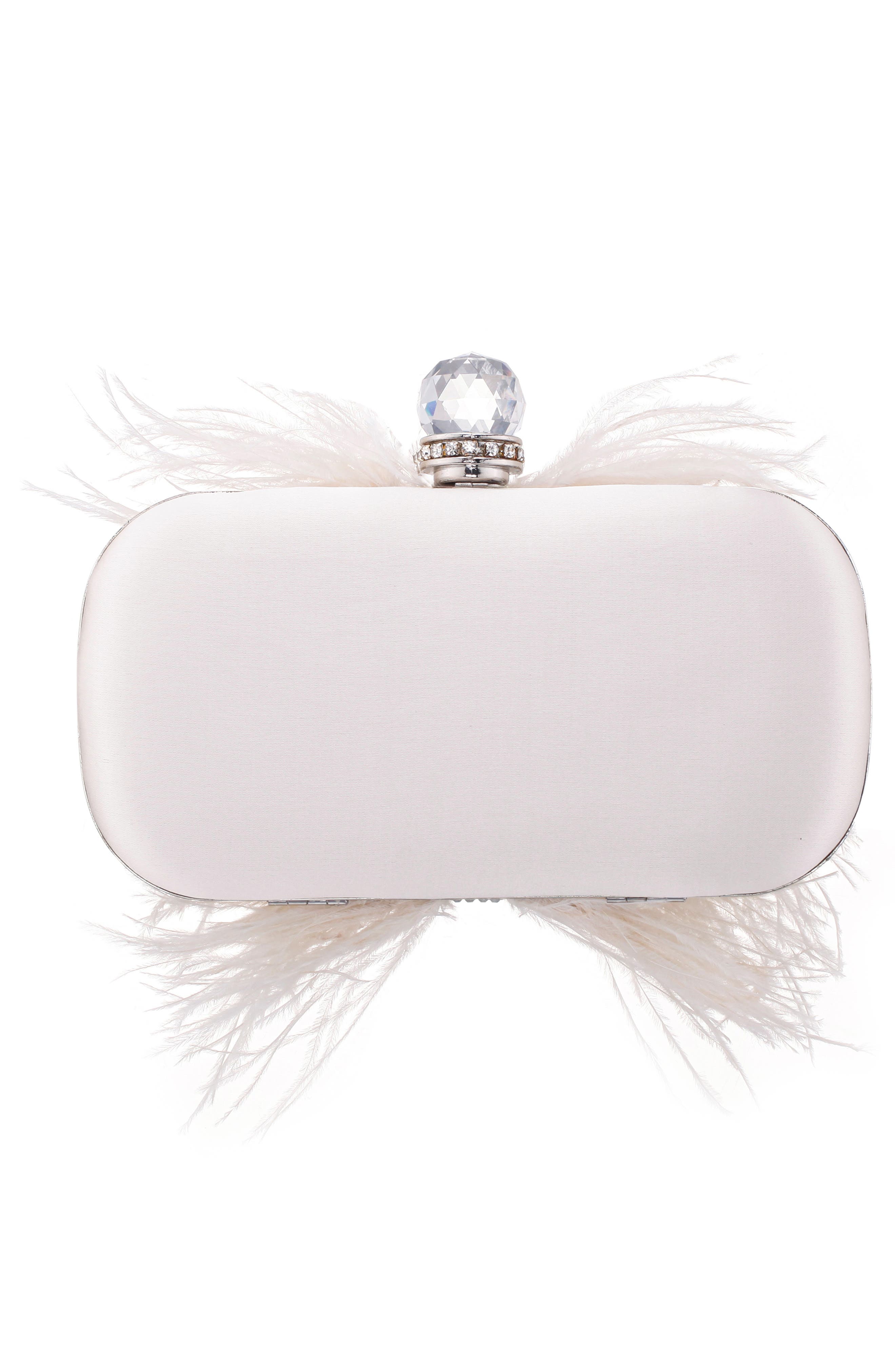 Ostrich Feather Minaudiere, Alternate, color, IVORY