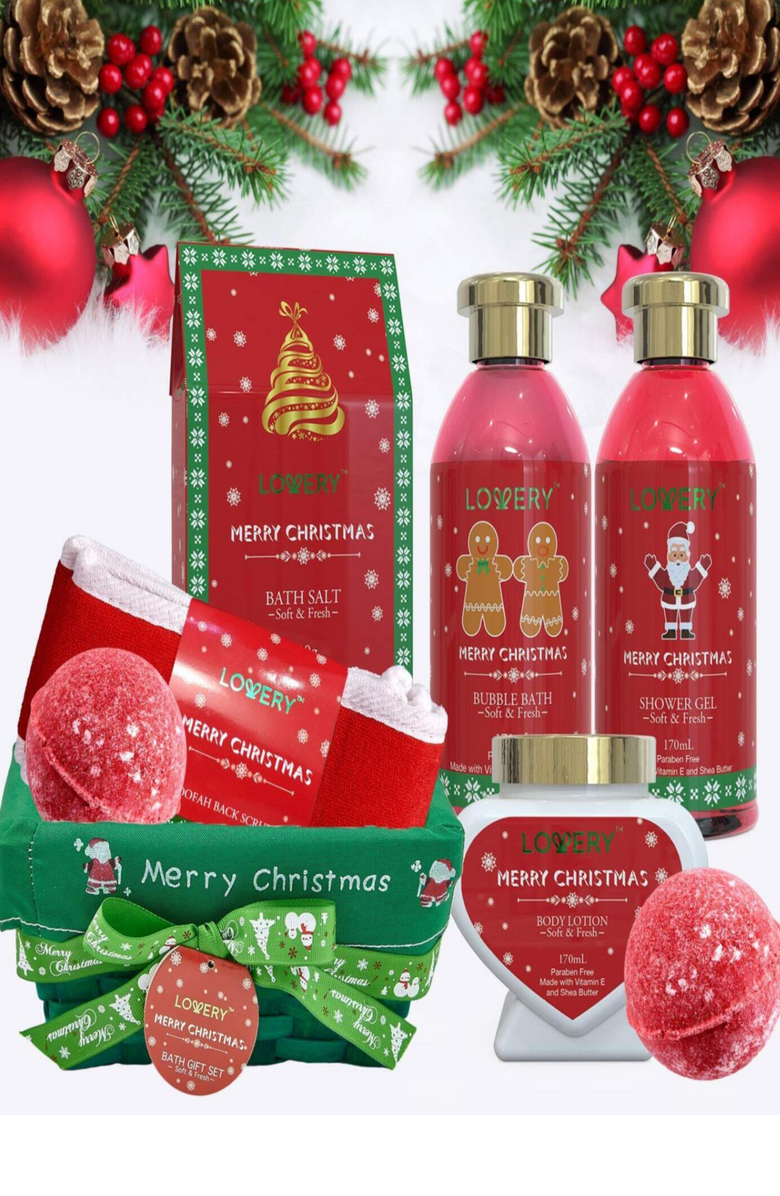 Lovery Strawberry & Sandalwood Merry Christmas Spa Gift Basket, Alternate, color, Strawberry