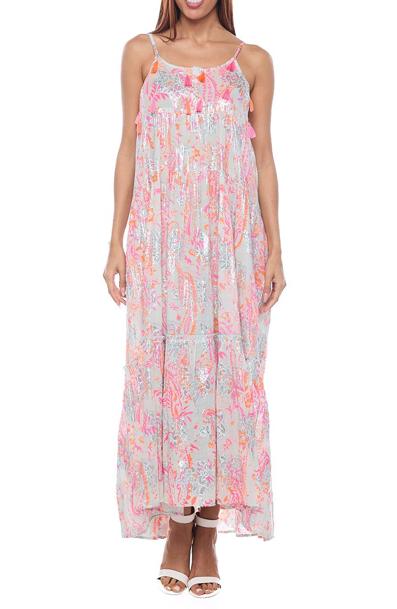 RANEES Tassel Foiled Maxi Sundress, Main, color, Pink