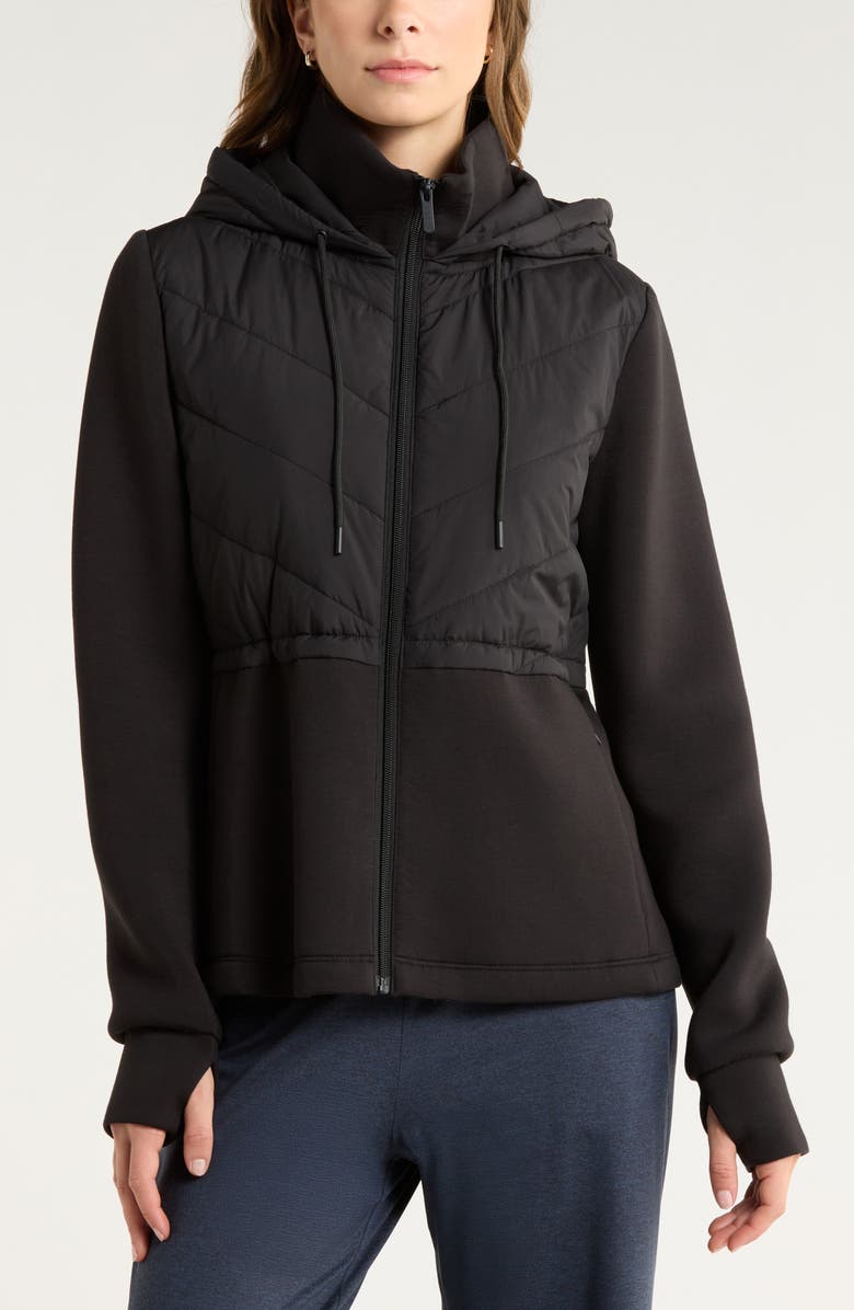 Zella Quilted Scuba Knit Jacket, Alternate, color, Black