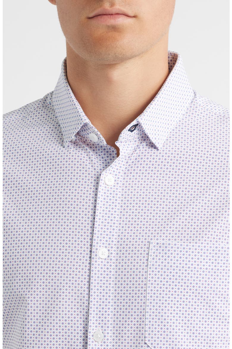 Leeward Trim Fit Short Sleeve Performance Button-Up Shirt, Alternate, color, MULBERRY DOUBLE DIAMOND