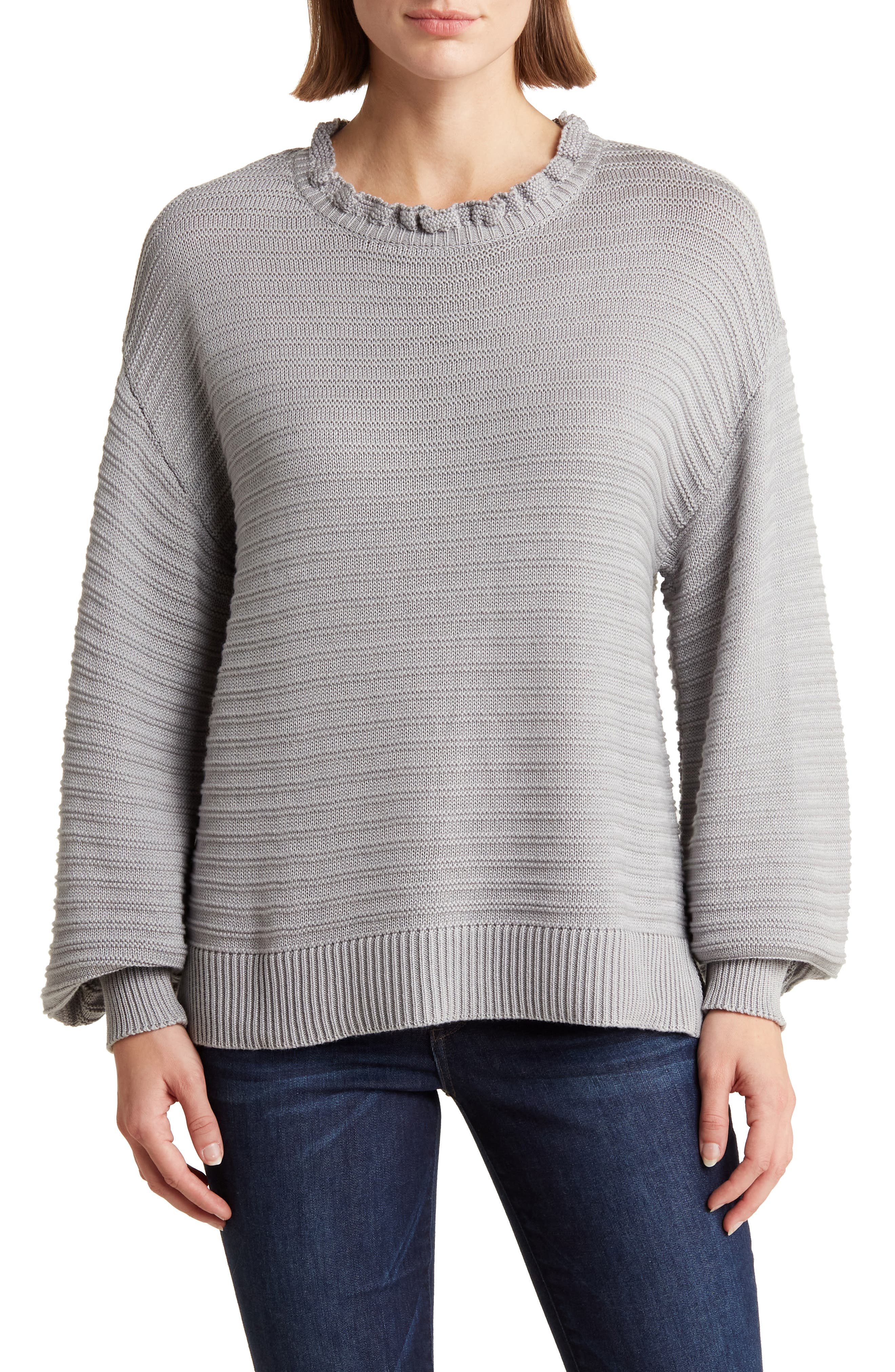 WISHLIST Balloon Sleeve Rib Knit Sweater