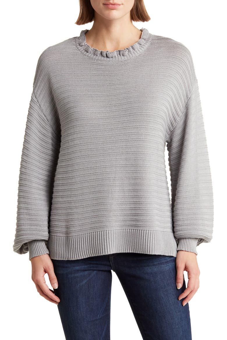 Balloon Sleeve Rib Knit Sweater, Main, color, CLOUD