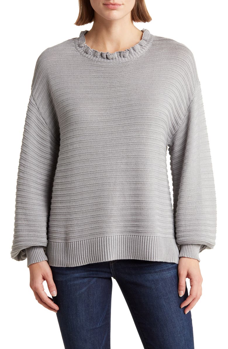 WISHLIST Balloon Sleeve Rib Knit Sweater, Main, color, Cloud