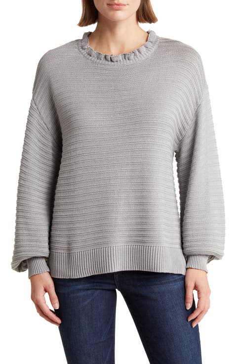 Balloon Sleeve Rib Knit Sweater