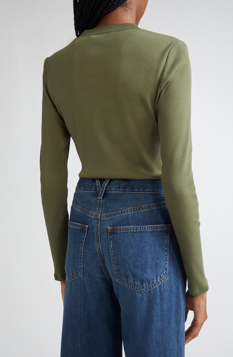 Veronica Beard Jocelyn Rib Stretch Cotton Henley Top, Alternate, color, Stone Army