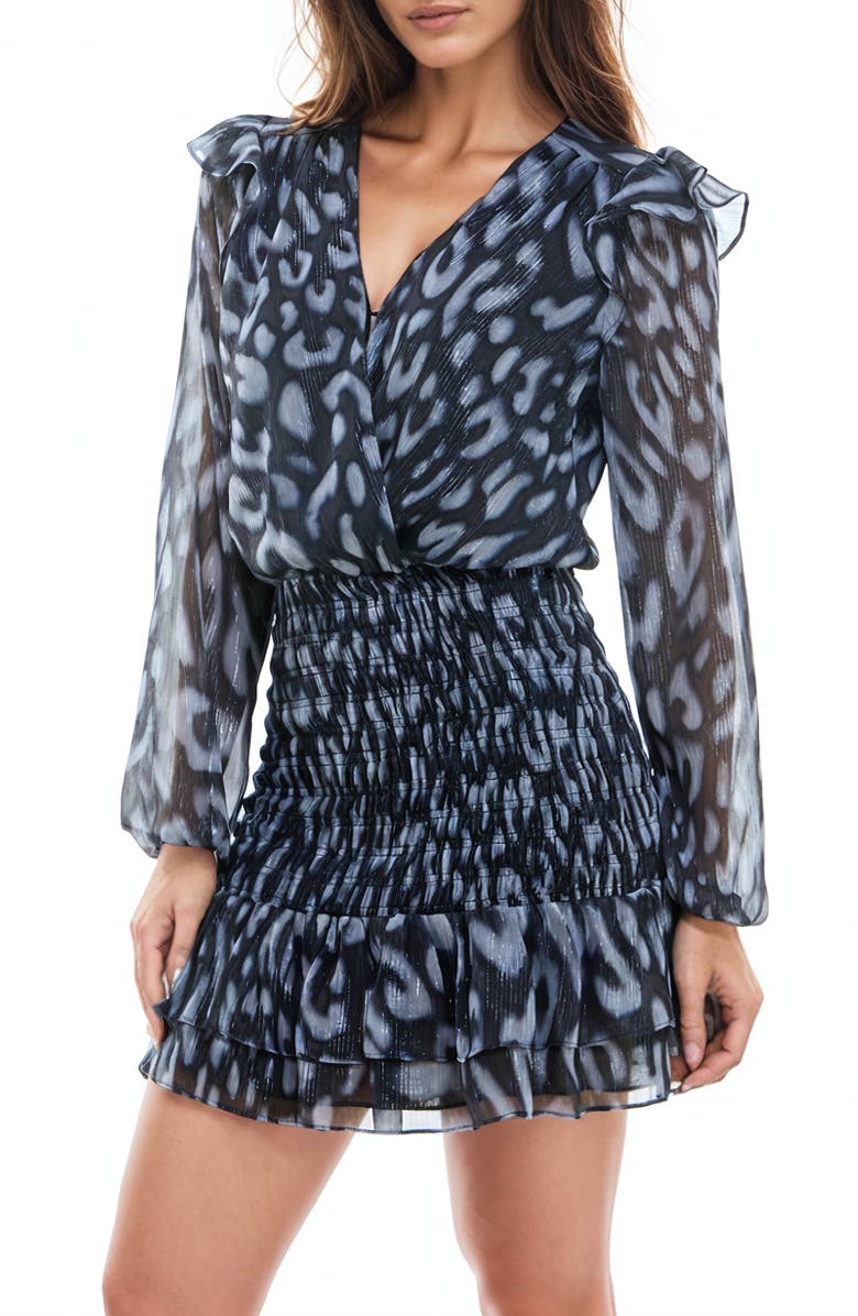 Socialite Metallic Long Sleeve Chiffon Minidress, Alternate, color, 