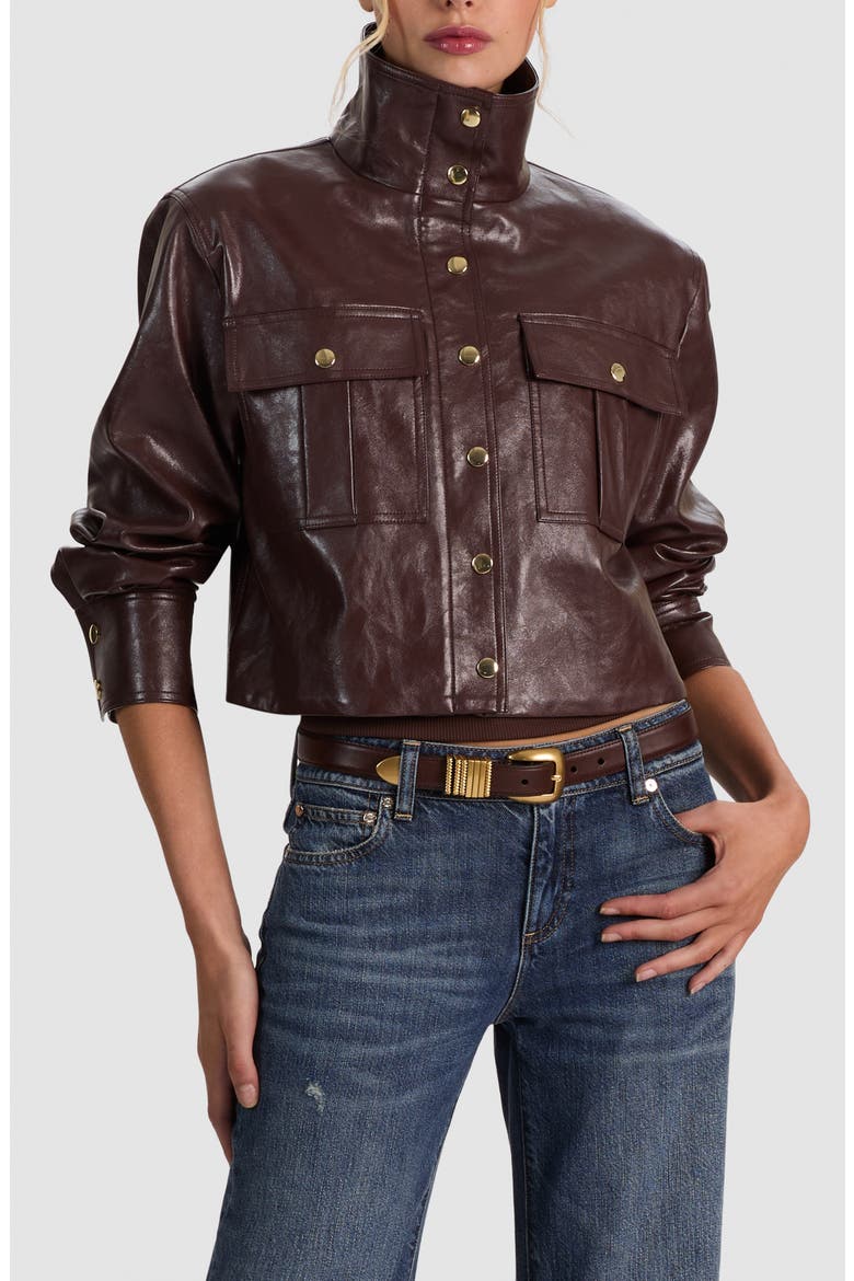 James Funnel Neck Faux Leather Parka, Main, color, DARK CHOCOLATE