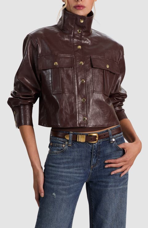 James Funnel Neck Faux Leather Parka
