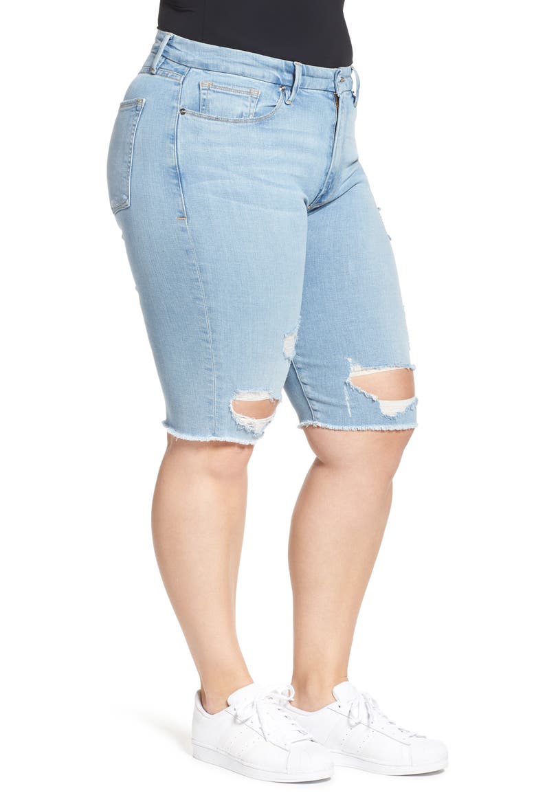 Destroyed Denim Bermuda Shorts, Alternate, color, BLUE 039