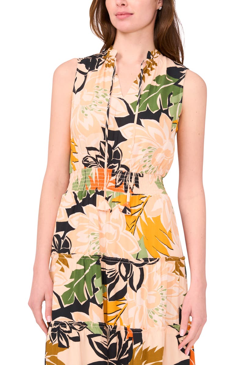 Halogen<sup>®</sup> Tiered Smocked Maxi Dress, Alternate, color, Peach Multi